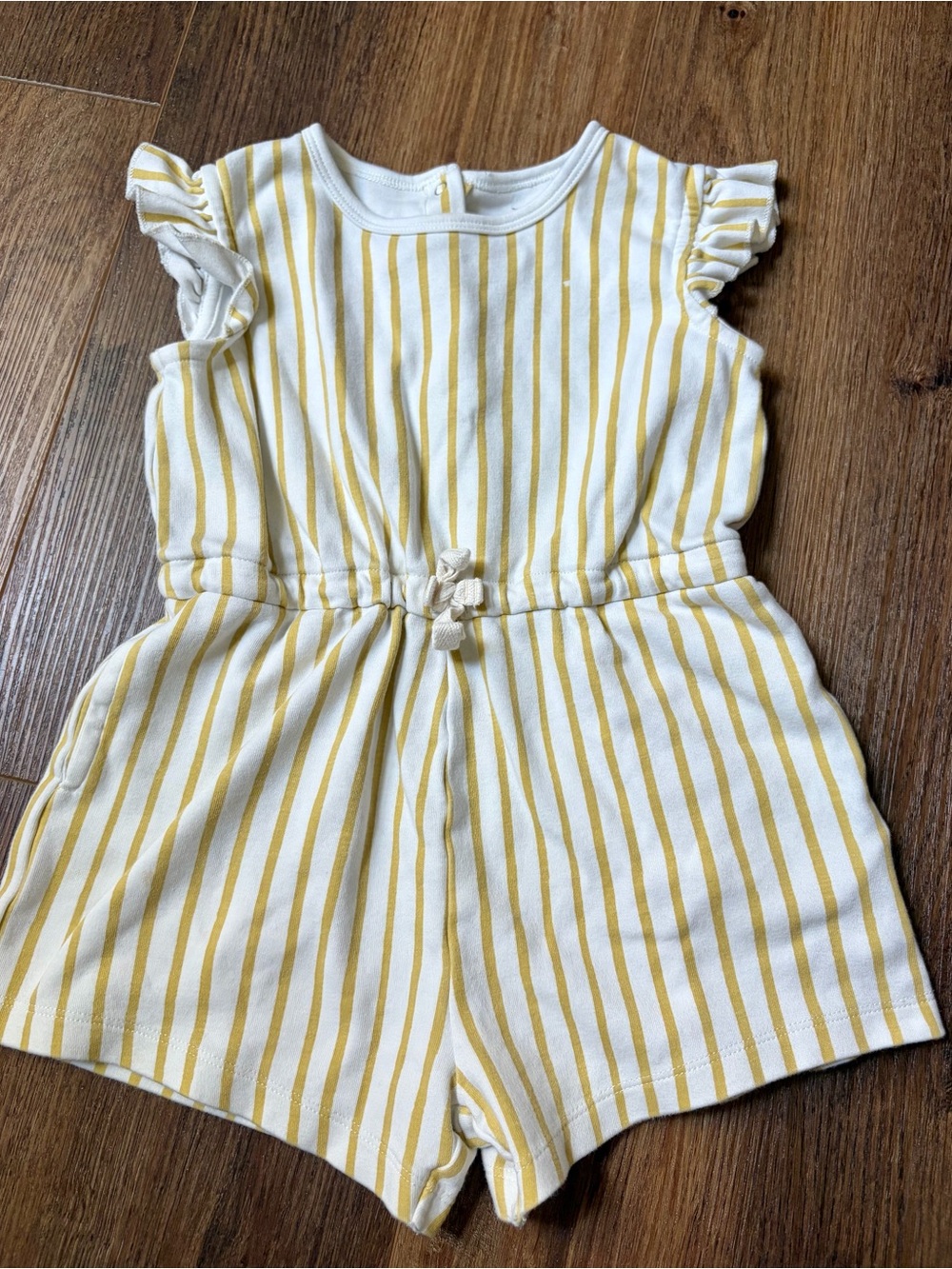 Pehr Striped Ruffle Sleeve Romper Yellow White Size 2-3T